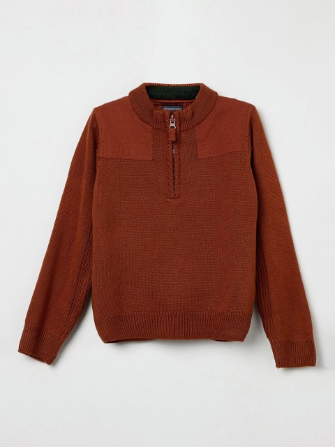 

max Boys Rust-Coloured Solid Pullover Sweater