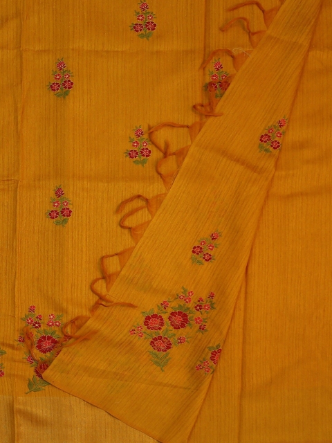 

Pothys Yellow Embroidered Pure Linen Saree