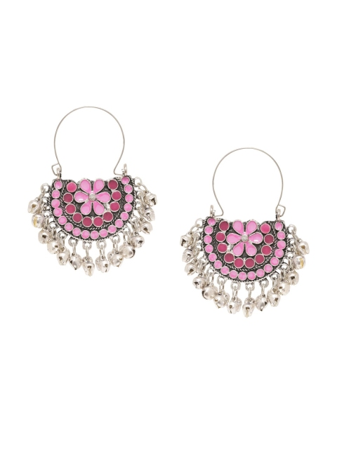 

Tistabene Silver-Plated & Pink Crescent Shaped Chandbalis