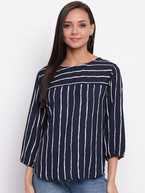 

Mayra Women Navy Blue Striped Top