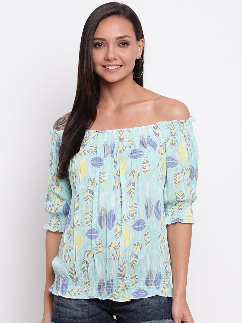 

Mayra Women Blue Printed Bardot Top