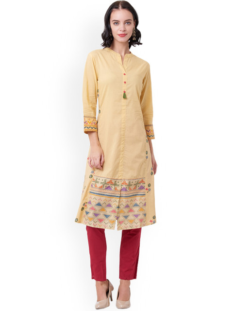 

IMARA Women Beige Solid Straight Kurta