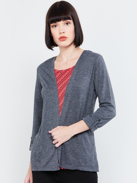 

max Women Charcoal Grey Solid Open Front Shrug