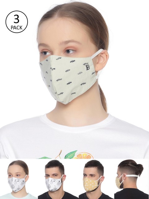 

Bene Kleed Adults Pack of 3 Printed HeptaShield 3-Ply Reusable Cloth Masks, Beige