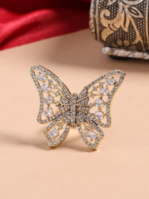 

Shoshaa Gold-Plated White CZ-Studded Handcrafted Finger Ring