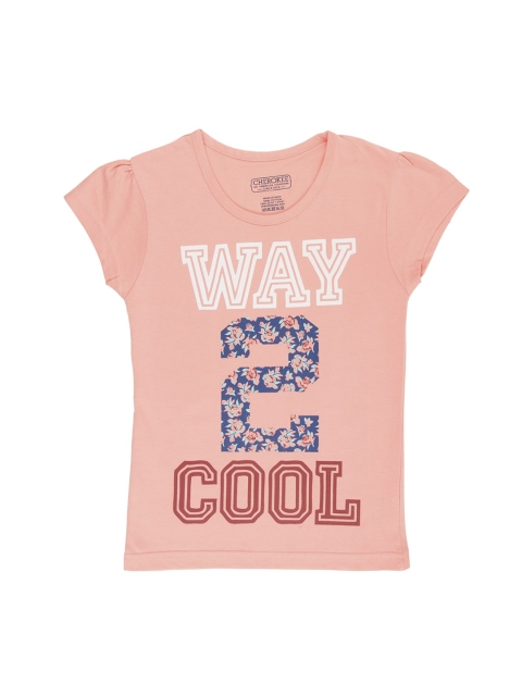 

Cherokee Girls Peach-Coloured Printed Round Neck T-shirt