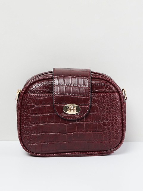 max Maroon Croc Textured Sling Bag