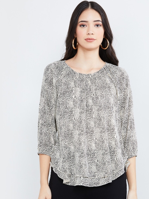 

max Women White & Black Printed Layered Top