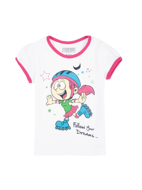 

Cherokee Girls White Printed Round Neck T-shirt