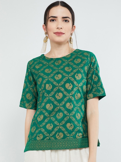 

max Women Green & Beige Printed Top