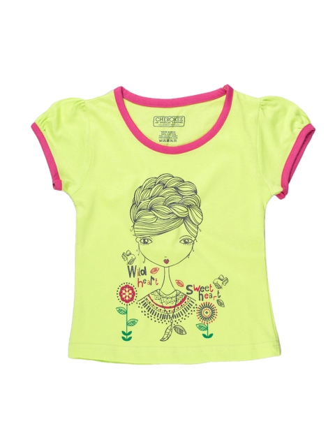 

Cherokee Girls Green Printed Round Neck T-shirt