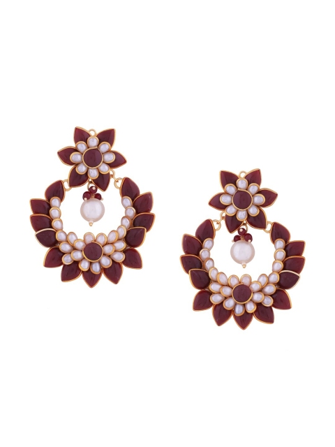 

Tistabene Maroon & White Gold-Plated Floral Chandbalis