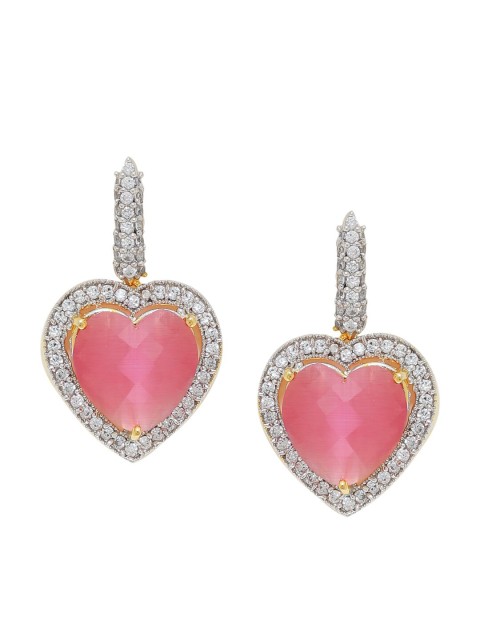 

Tistabene Silver-Plated & Pink Heart Shaped Drop Earrings
