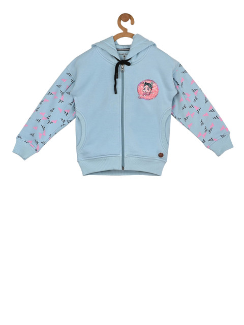 

Stupid Cupid Girls Blue & Pink Printed Hooded Sweatshirt