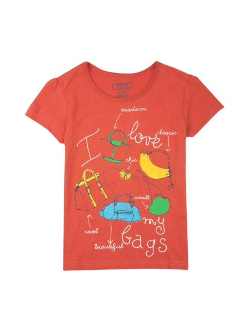 

Cherokee Girls Rust Red & Yellow Printed Round Neck T-shirt