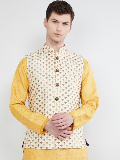 

max Men Beige & Brown Printed Woven Nehru Jacket
