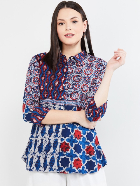 

MAX Roll-Up Sleeves Printed Tunic, Blue