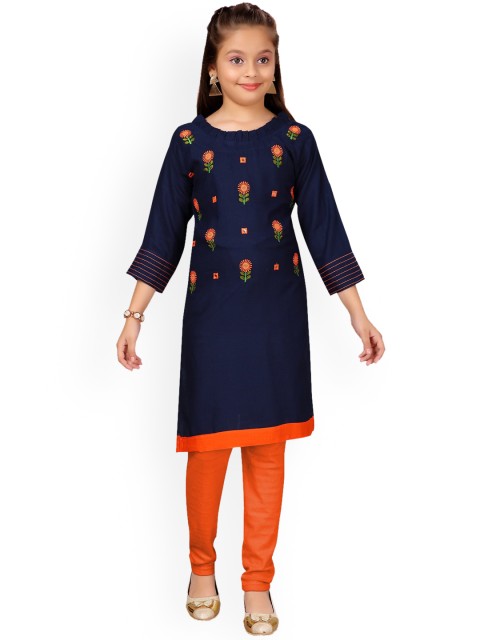 

Aarika Girls Navy Blue Embroidered Straight Kurta