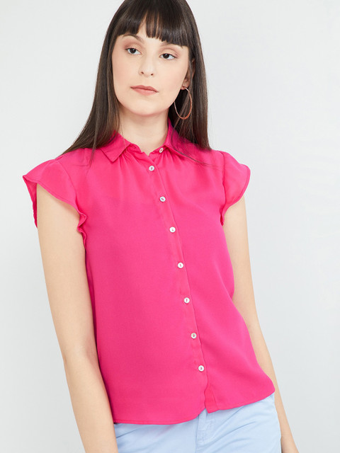 

max Women Pink Slim Fit Solid Casual Shirt