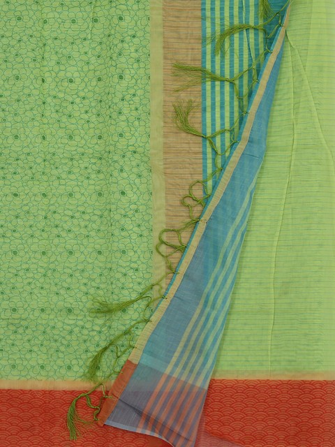 

Pothys Green Pure Cotton Woven Design Chanderi Saree