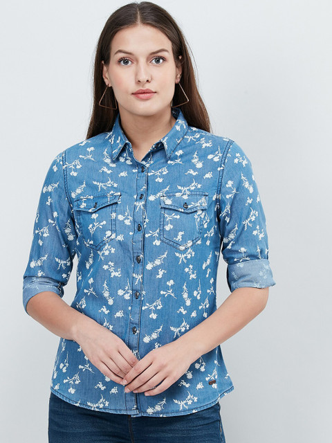 

max Women Blue Regular Fit Printed Casual Shirt