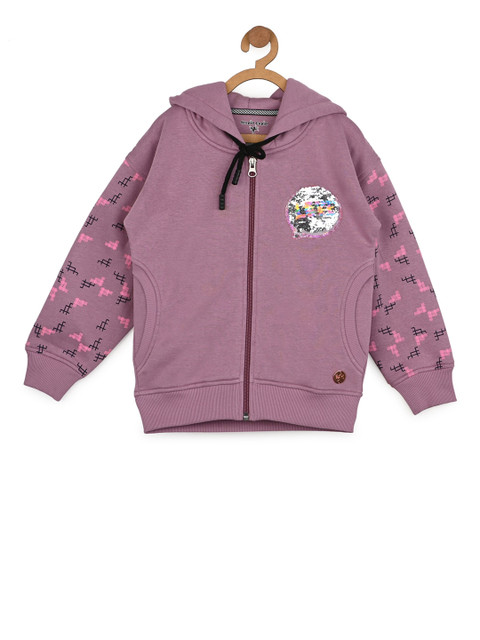 

Stupid Cupid Girls Purple Printed Hooded Sweatshirt