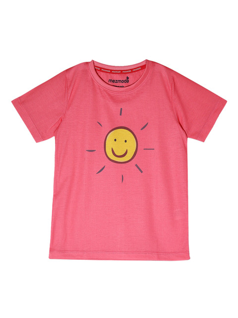 

mezmoda Boys Pink Printed Round Neck T-shirt