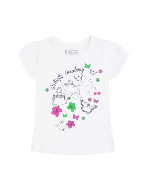 

Cherokee Girls White Printed Round Neck T-shirt