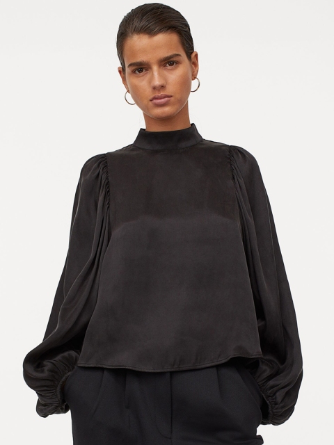 

H&M Women Black Lyocell-Blend Satin Blouse