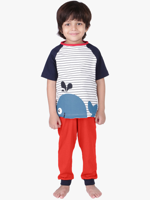 

My Milestones Boys Red & Blue Printed Night suit
