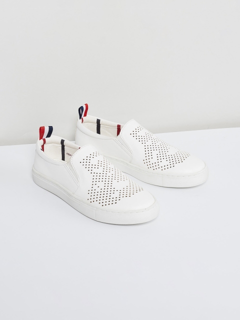 

max Women White Textured Slip-On Sneakers