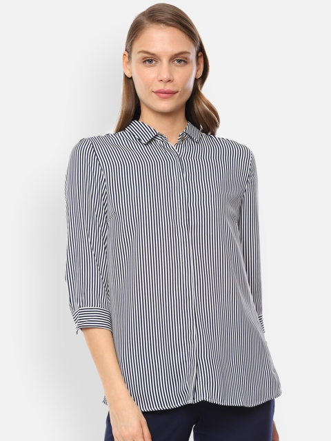 

Van Heusen Woman Women Navy Blue & White Regular Fit Striped Casual Shirt