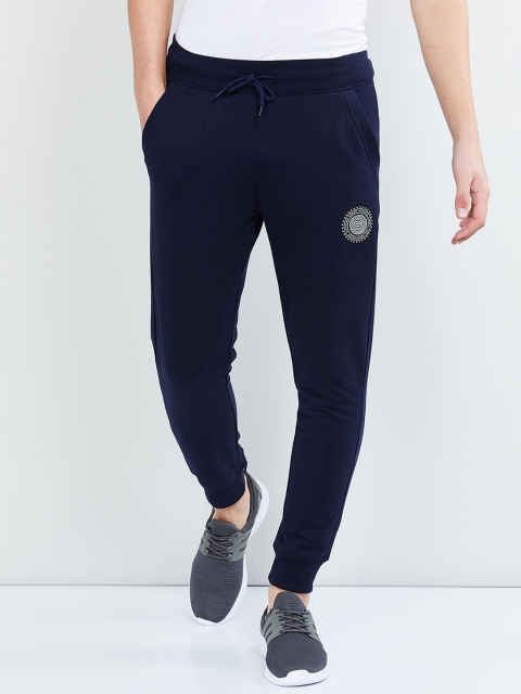 max Men Navy Blue Solid Straight-Fit Joggers