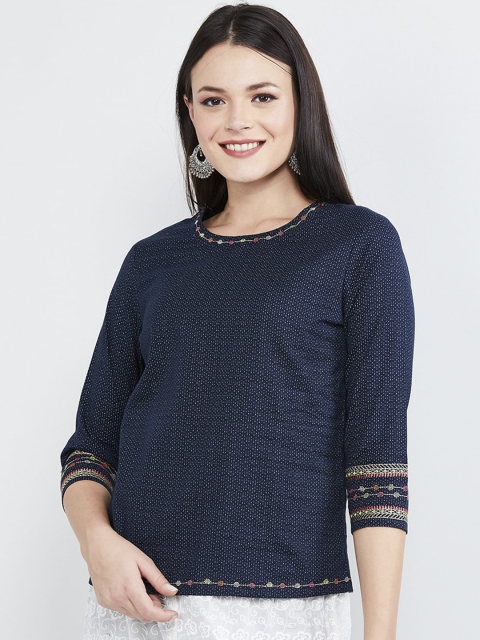 

max Women Navy Blue Printed Top
