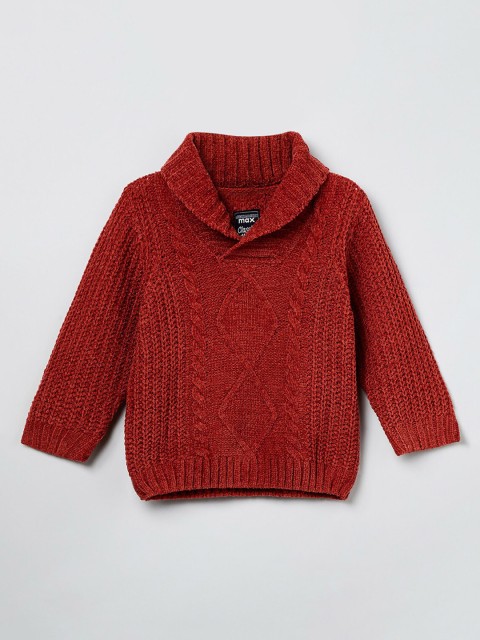 

max Boys Rust Red Self Design Pullover Sweater