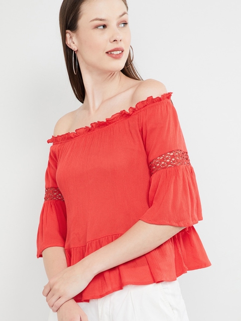 

max Women Red Solid Bardot Top