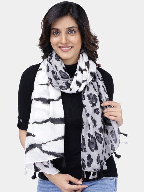 

Scarves & Glitters Women Off-White & Grey Animal Printed Scarf