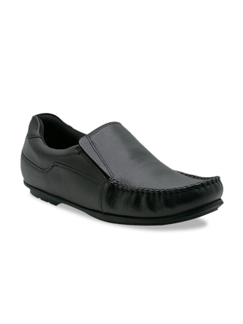 

KETHINI Men Black Solid Leather Formal Loafers