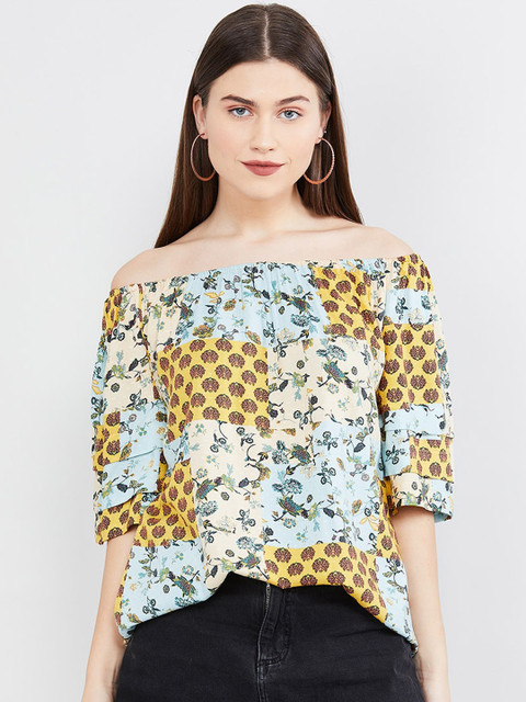 

max Women Blue Printed Bardot Top