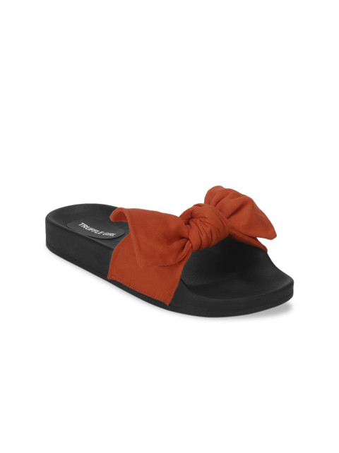 

Truffle Collection Women Burnt Orange Solid Suede Sliders With Bow