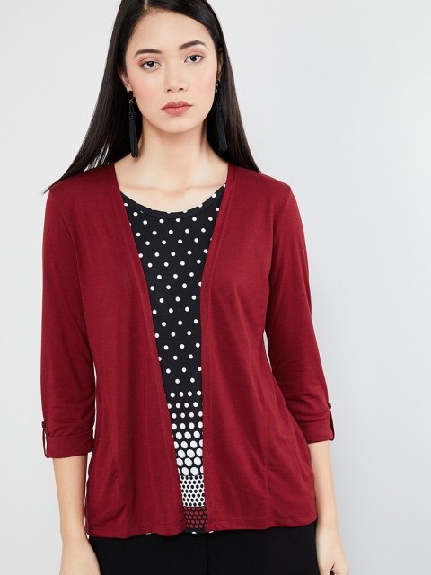 

max Women Maroon & Black Printed Top