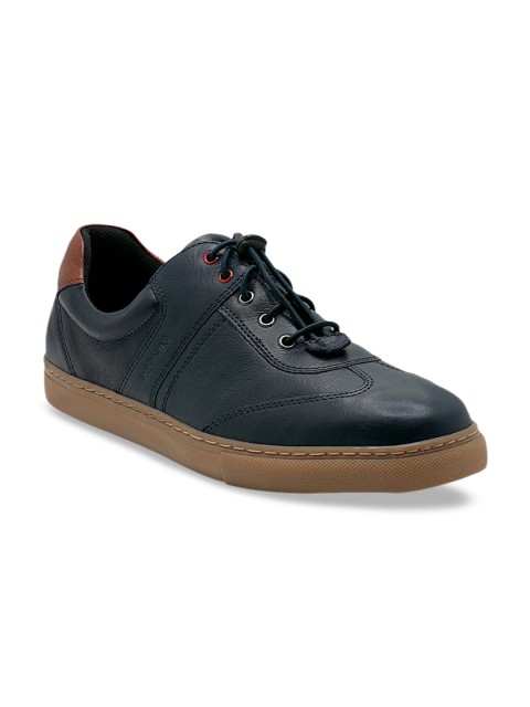 

KETHINI Men Navy Blue Solid Leather Sneakers