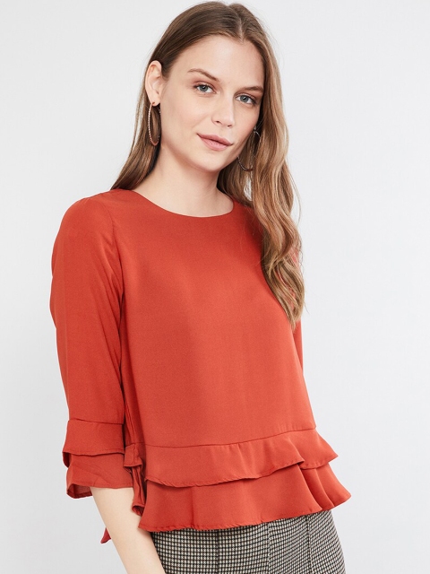 

max Women Rust Brown Solid Top