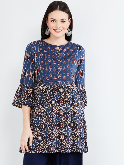 

max Women's Blue & Black Floral Print Tunic