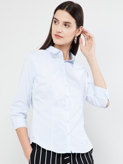 

max Women Blue Regular Fit Solid Casual Shirt