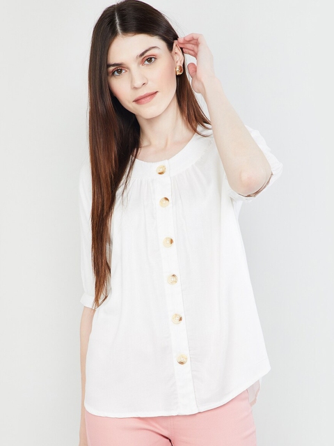 

max Women Off-White Solid Shirt Style Top