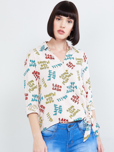 

max Women Pink Printed Shirt Style Top