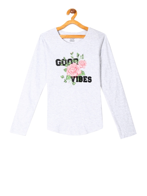 

Cherokee Girls Grey & Black Floral Printed Round Neck T-shirt