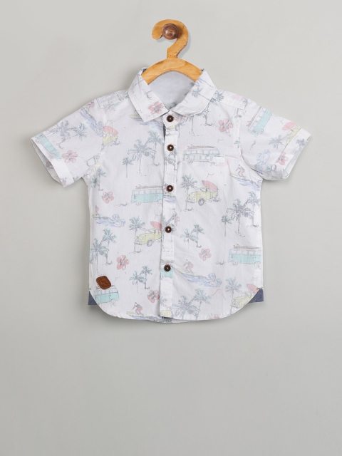 

max Boys White & Blue Tropical Printed Casual Shirt
