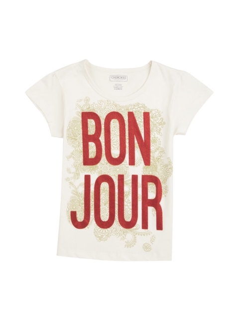 

Cherokee Girls Off-White & Maroon Printed Round Neck T-shirt